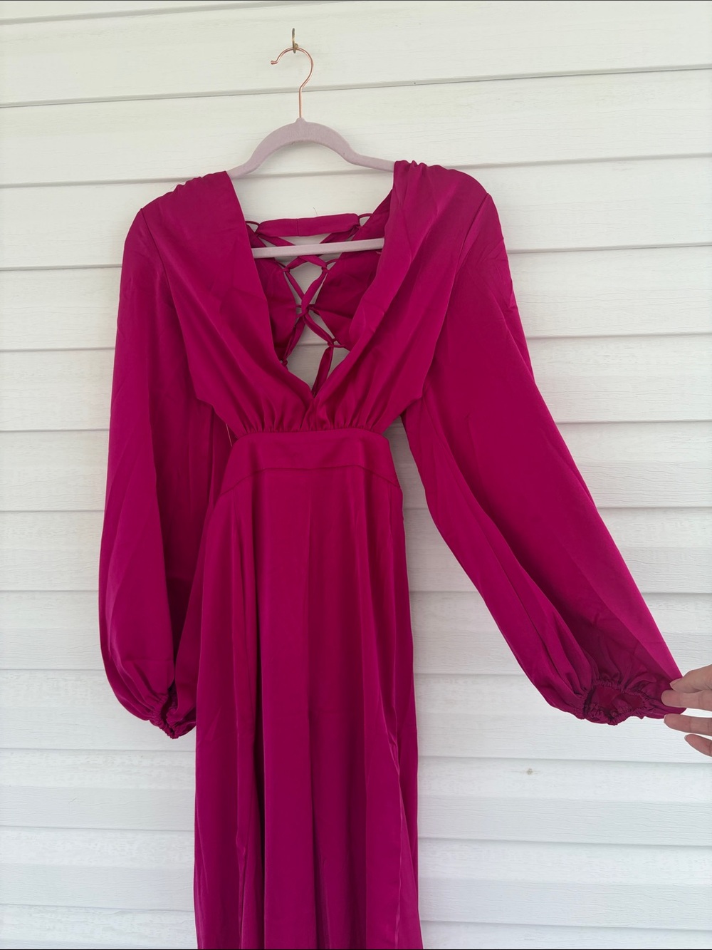 NWT AKIRA Hot Pink Satin Jumpsuit with Lace-Up Back Glam Wide Leg Statement - Picture 7 of 16